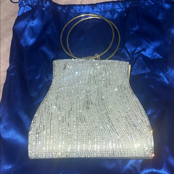 Meghan Rhinestones Handbag Gold Clutch with Gold Ring Handle - Picture 5 of 9